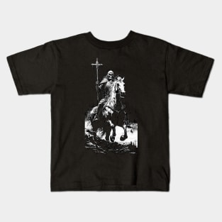 Death Rides A Horse - skeletal warrior harbinger of evil omen Kids T-Shirt